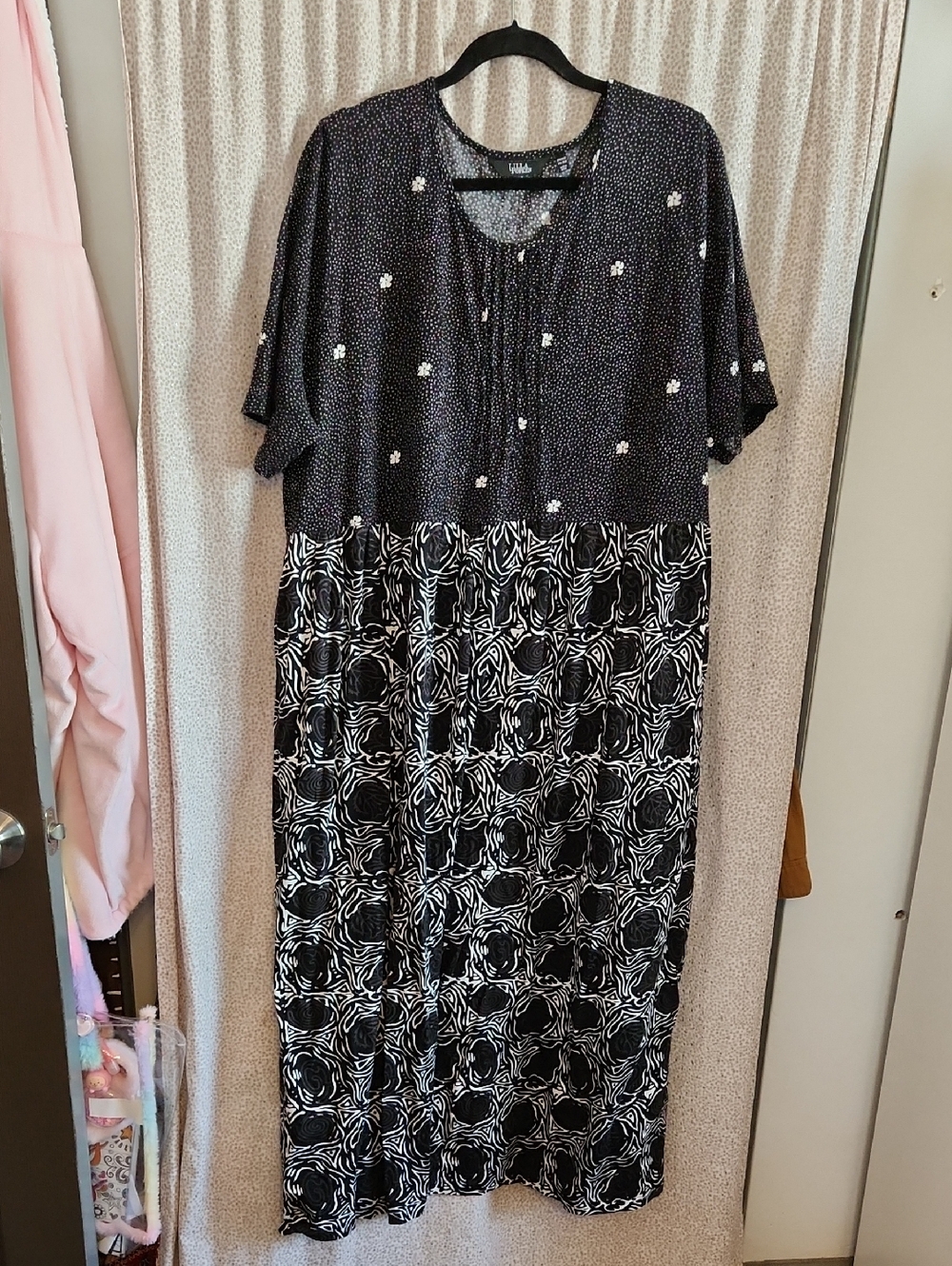 Ulla Popken Black & White Mixed-Print Midi Dress